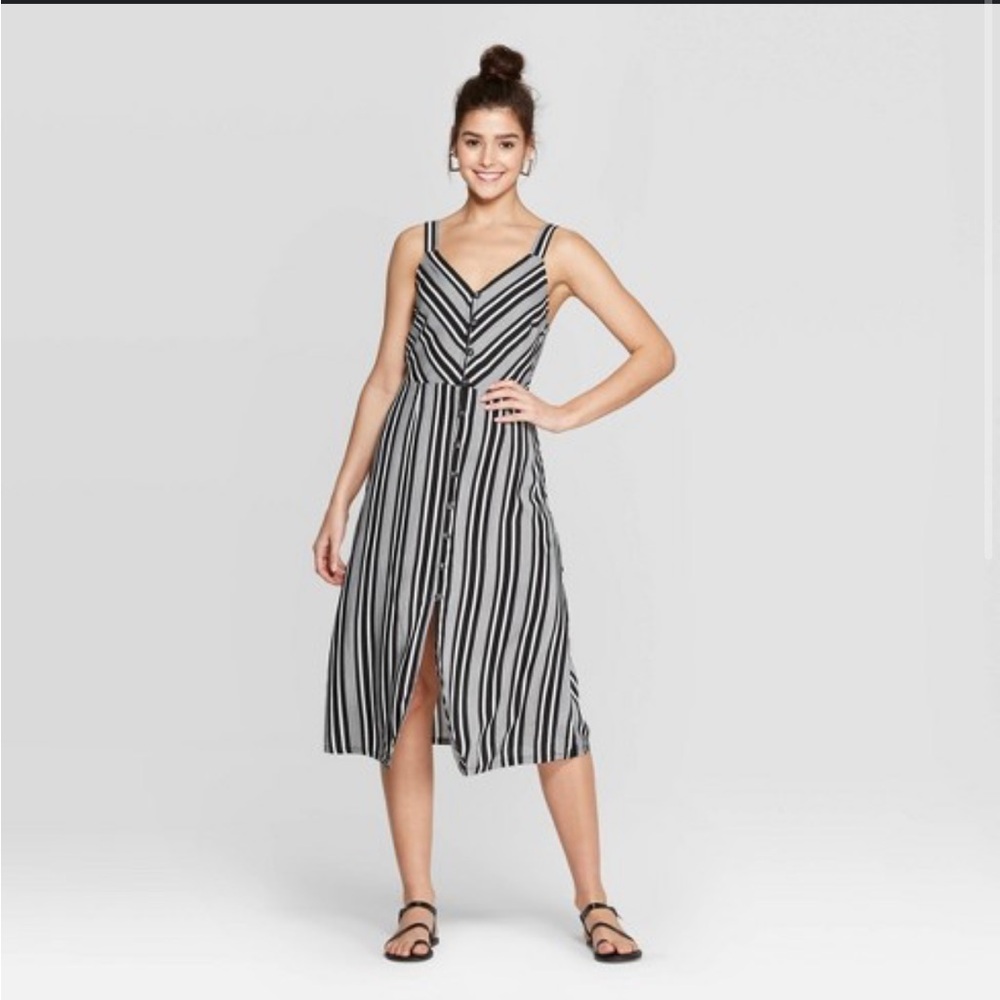 Xhilaration black/white striped Button down dress